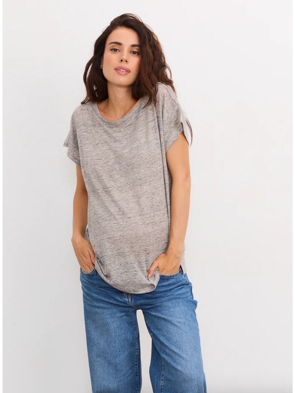 BNWT Hatch Maternity The Everyday Linen T-Shirt MSRP $98 | Gray | Size 3/Large